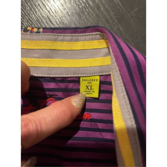 Men’s Robert Graham Purple Navy Striped Contrasting Cuff Long Sleeve Shirt Size - Picture 8 of 12